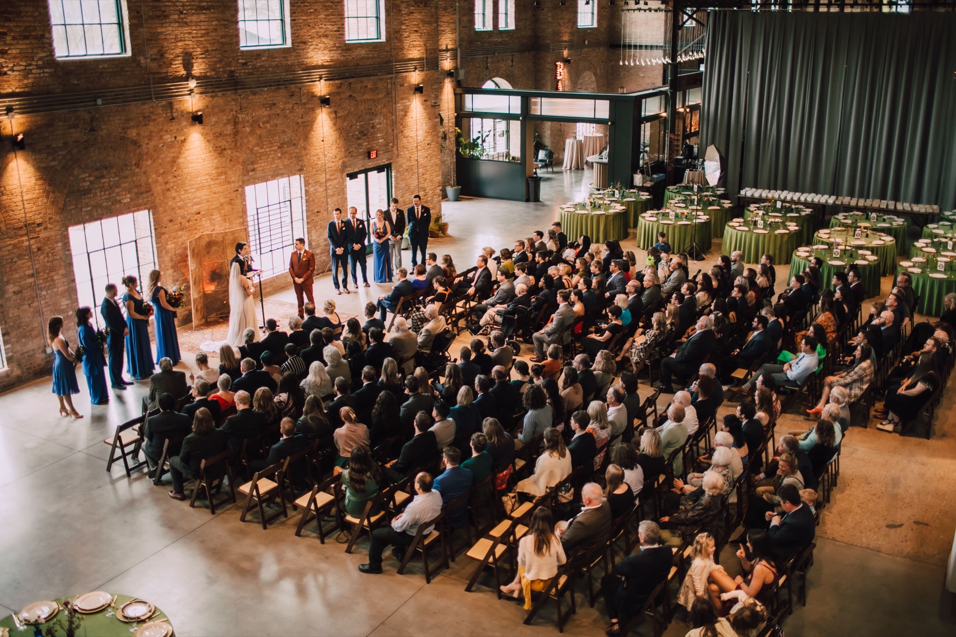 Wedding ceremony in the Garver Atrium with guests